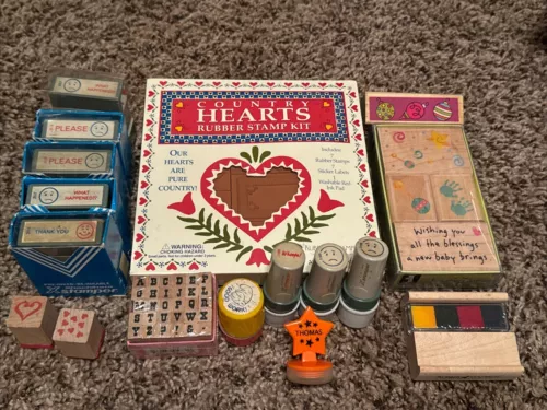 Vintage 15+ Piece Rubber Stamp Collection With Ink. Many Never Used Before