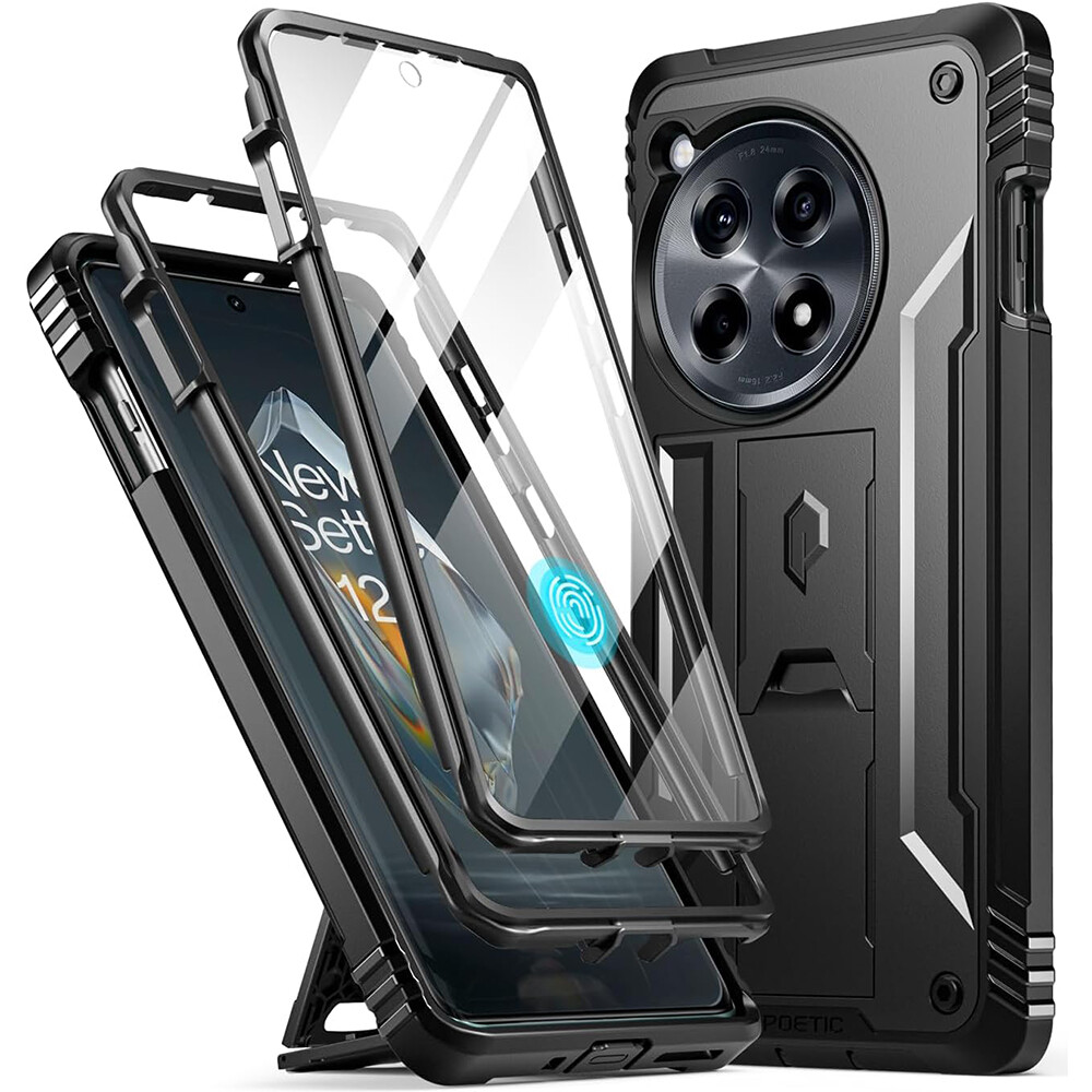 For OnePlus 12R 5G Case | Poetic with Kickstand and Built-in-Screen Cover Black