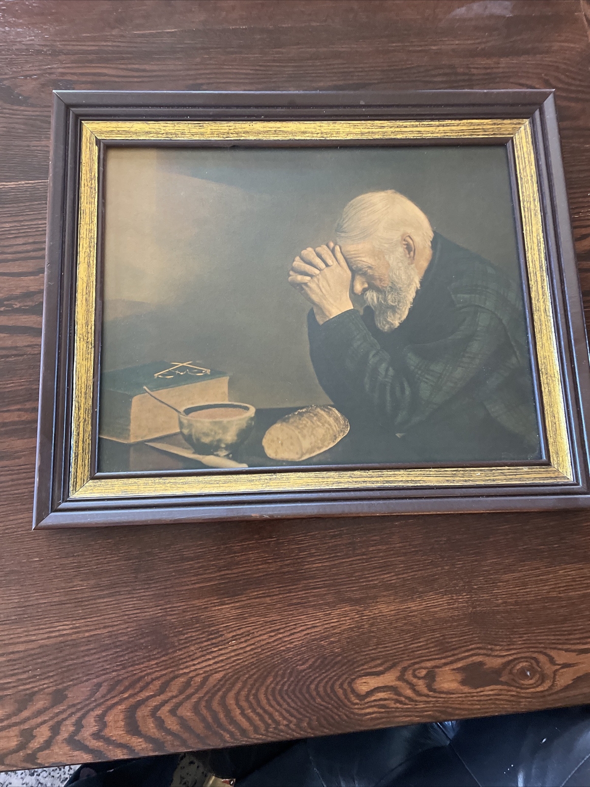Grace Old Man Praying Picture Wood Framed Eric Enstrom Bovey MN 16” X