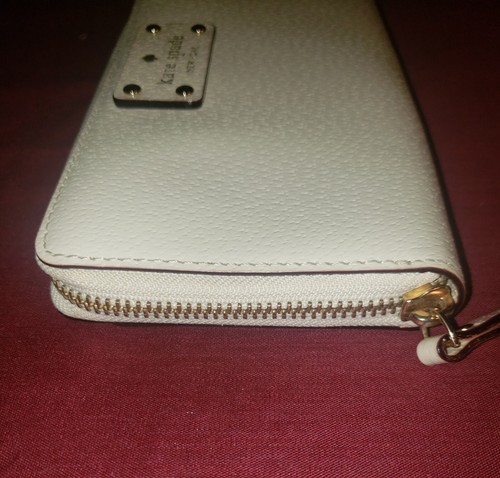 Kate Spade Clutch Wallet Ivory Pebble Cow Leather Logo Large - Picture 8 of 13