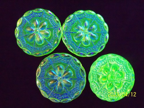 CZECH VASELINE GLASS BUTTONS ( 4PCS) GORGEOUS 1" (27mm) AB FINISH UV 010