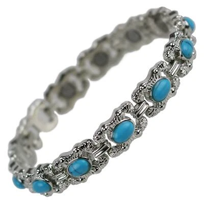 SISTO X Ladies Magnetic Bracelet Faux Gemstones Magnets Turquoise Blue