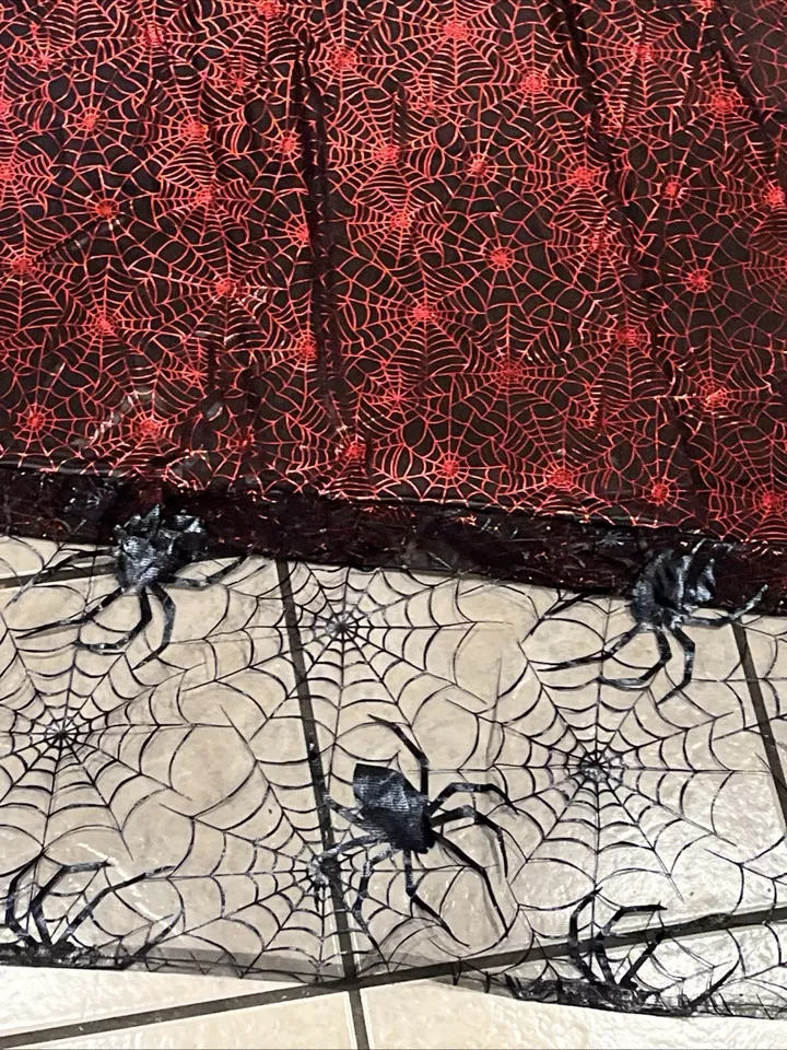 2 piezas cortinas de Halloween tela de araña murciélagos + cortina de ventana de tela espeluznante encaje negro Foto 4 de 4