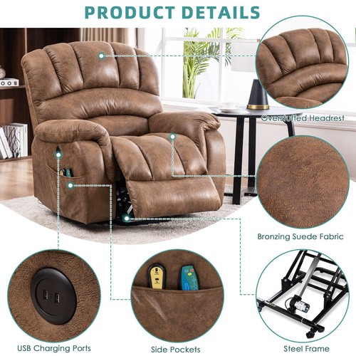Large Electric Power Lift Recliner Chair for Elderly Big Tall W/ Massage Heat - Picture 8 of 45