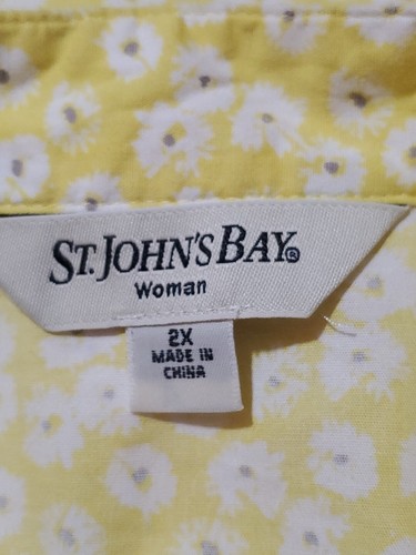 St John's Bay 2X Yellow Floral Cotton Roll Tab Short Sleeve Pintuck Blouse - Picture 9 of 9