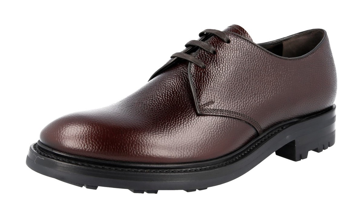 靴 prada lace up derby AUTH LUXURY PRADA DERBY LACE-UP SHOES 2EE228 BROWN LEATHER