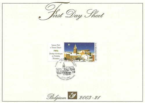 [FDS115] Belgium FDS 2003-21 Christmas First Day Sheet SUPERB