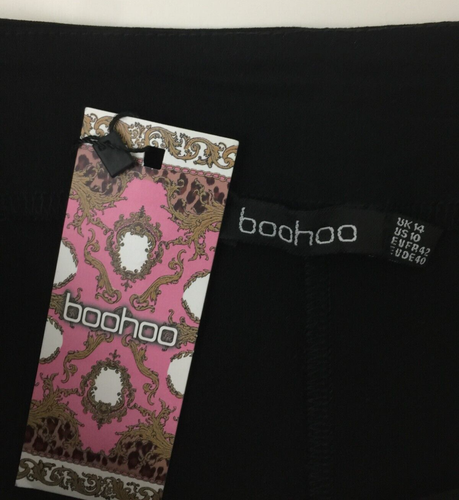 Boohoo Women's Trousers Size 14 Black Ruched Waist Stretchy Slits Used F1 - Picture 7 of 11