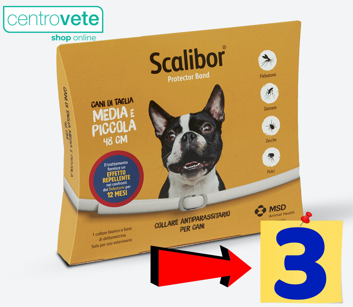 Collare SCALIBOR 48 Cm → ANTIPARASSITARIO per CANI di Taglia Medio Piccola: 3 COLLARI/1/Bianco/S/Da 0 a 10 kg img 2