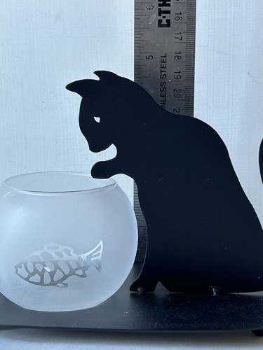 Black Cat Candle Holder Fish Glass Island Creek NIB HALLOWEEN - Picture 14 of 14
