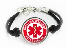 Diabetic Type 2 Insulin Dependent Medical Alert Bracelet Leatherette Cord
