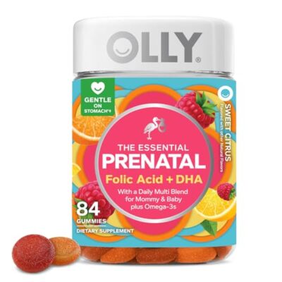 OLLY Prenatal Gummies 84 Count Folic Acid DHA Omega 3 for Pregnancy Wellness