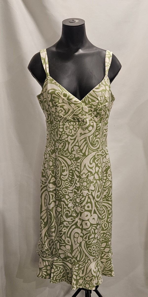 ann taylor green and white dress Ann Taylor Green And White Flower Print Silk Dress Size 4