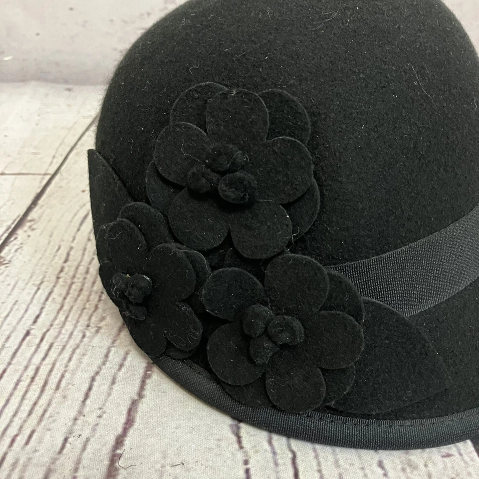 Sombrero Nine West Lana Fieltro Floral Cloche Negro Mujer Arte Invierno Otoño Foto 2 de 4