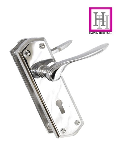 DOOR HANDLES Polished Chrome Lever Lock Stellar Interior Handle On Backplate - Picture 11 of 11