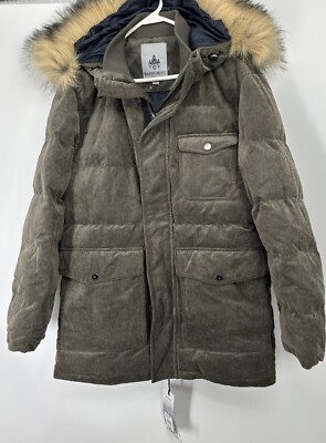 NWT Rainforest Men s Full Zip Faux Fur Hooded Jacket Olive Size M