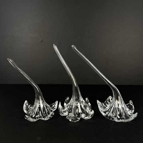 Vintage Clear Flower Art Glass Long Stem Open Blossom Set of 3 7”,7.5”,9” - Picture 4 of 4