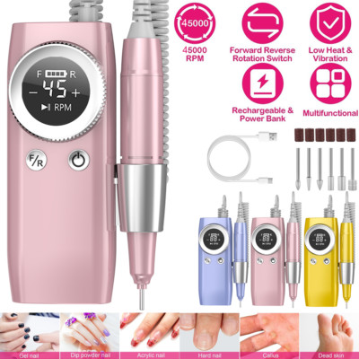 45000RPM Portable USB Electric Nail Drill File Manicure Machine New Upgarded K35