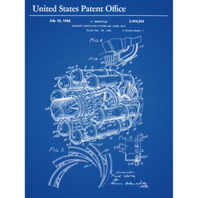 Whittle Power Jet Engine Flugzeugantrieb 1946 Patent Leinwand Kunstdruck Poster