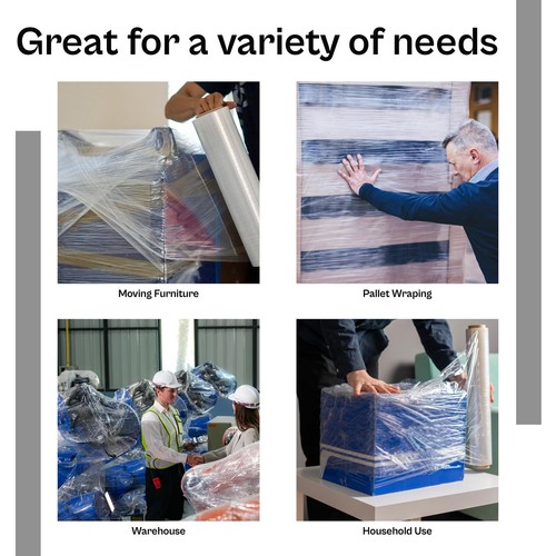 Cast Hand Stretch Wrap 18" x 1000' x 115 Gauge Clear Shrink Film 4 Rolls - Picture 9 of 9