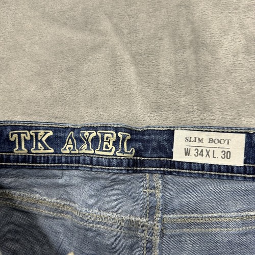 T.K. Axel Jeans Uomo 34x30 Blu Slim Bootcut Lavaggio Medio Denim Tasche Lavoro Logo - Foto 6 di 8
