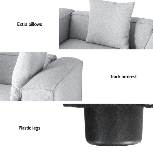 Artiss Modular Sofa Chaise Set 5-Seater Grey - Picture 5 of 7
