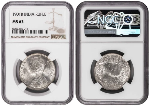 i-550039 British India 1 Rupee 1901 B. NGC MS 62