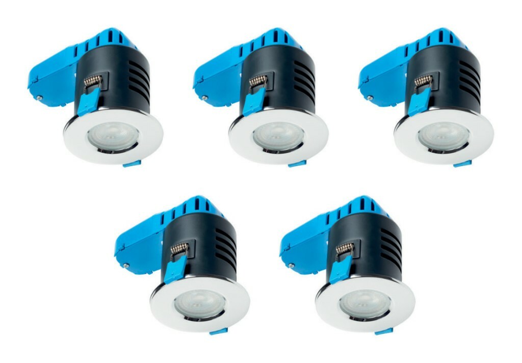 5 x Deta L1701CH4 Fire Rated IP65 Chrome Downlights (4000K Dimmable Lamp)