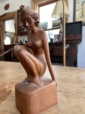 Beautiful Balinese 1950's Crouching Hand carved Woman Figure FREE SHIPPING!