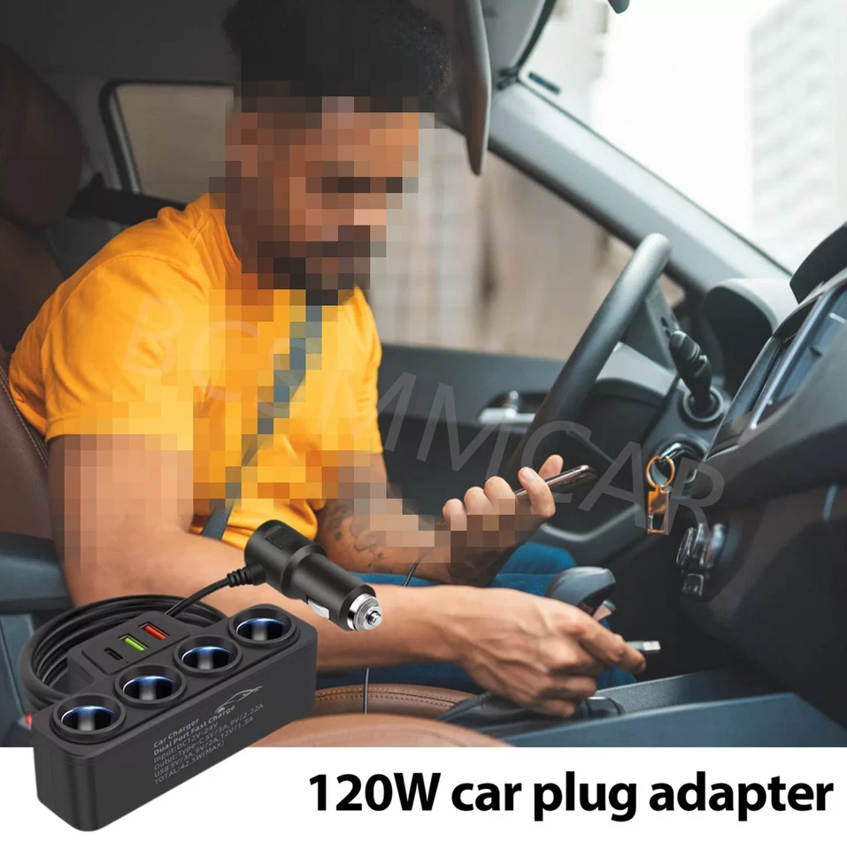 Enchufe de encendedor de cigarrillos de coche de 12 V 4 vías cargador rápido para teléfono celular navegador grabadora Foto 3 de 4