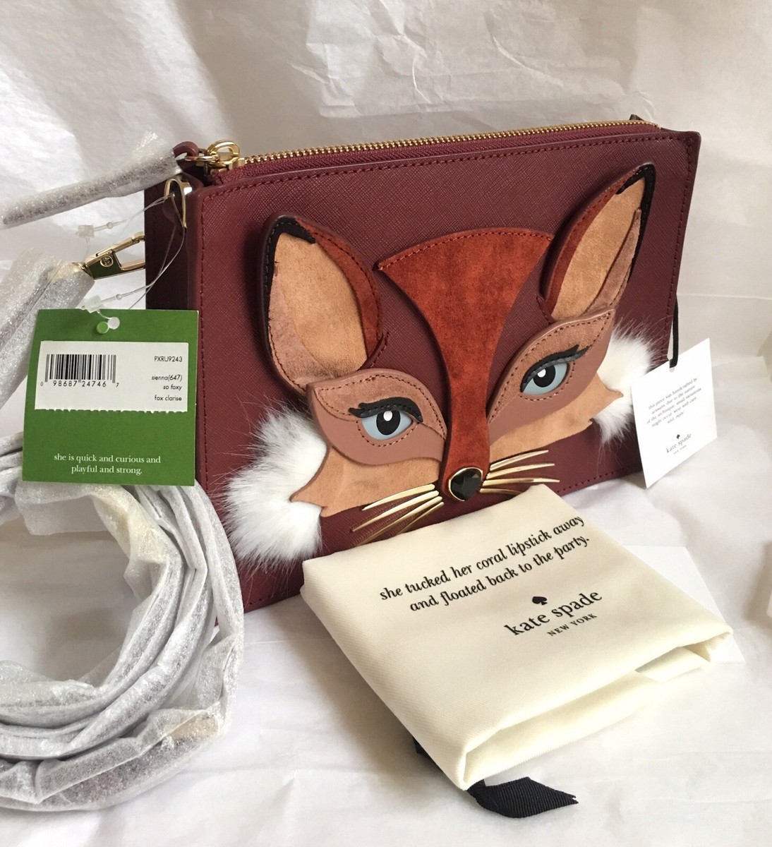 New Kate Spade So Foxy Clarise Fox Crossbody Purse Bag PXRU9243
