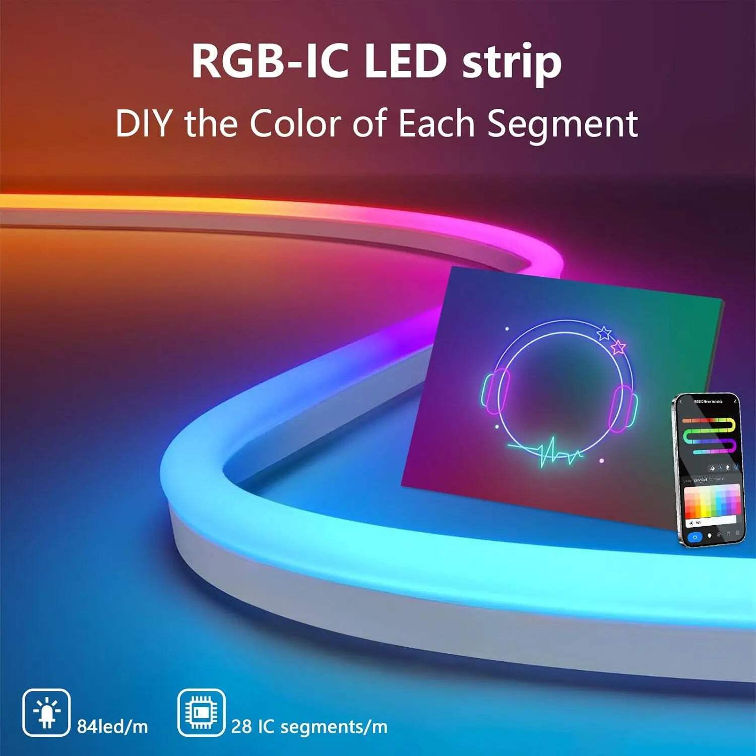 Neon Ruban LED 5m avec RVB-IC dynamique et effets de vagues multicolores