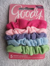 5 Goody Ouchless No Metal Elastic Sweater Ponytailer Hair Bands Soft Fabric Pony