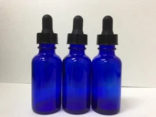 3 -- 2oz Blue Glass Bottles with Glass Eye Dropper Dispenser for Essential Oils