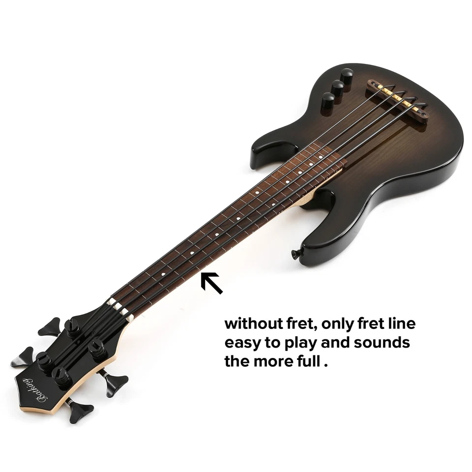 MiNi 4string ukulele electric bass black color Without Fret Only Fret Line W/Bag - Image 3 of 4