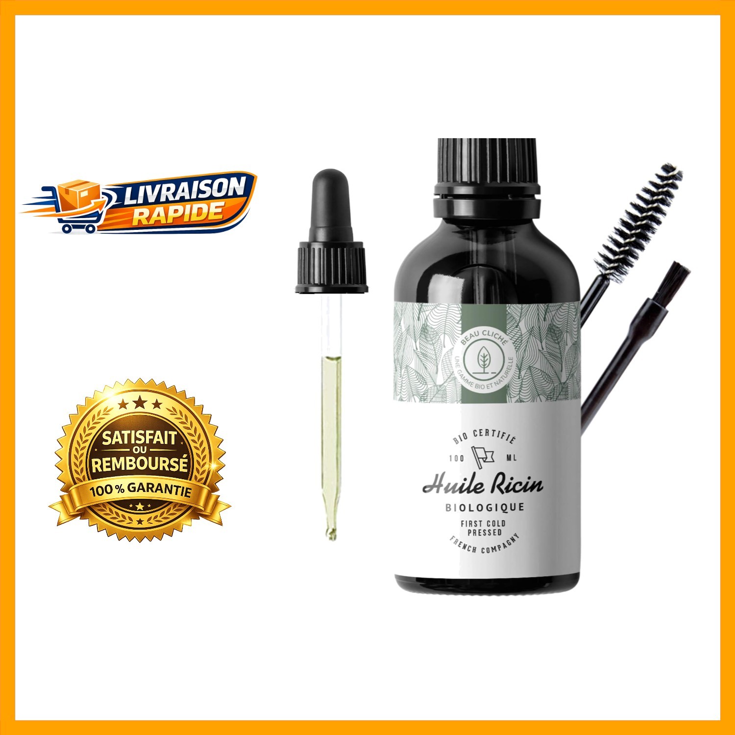 Huile de Ricin 100ml bio pour le soin naturel des cheveux et de la barbe