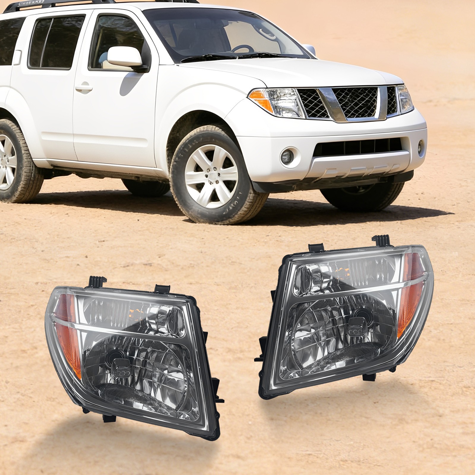 L+R For 2004 2005 2006 2007 Pathfinder Headlights Headlamps Chrome Durable