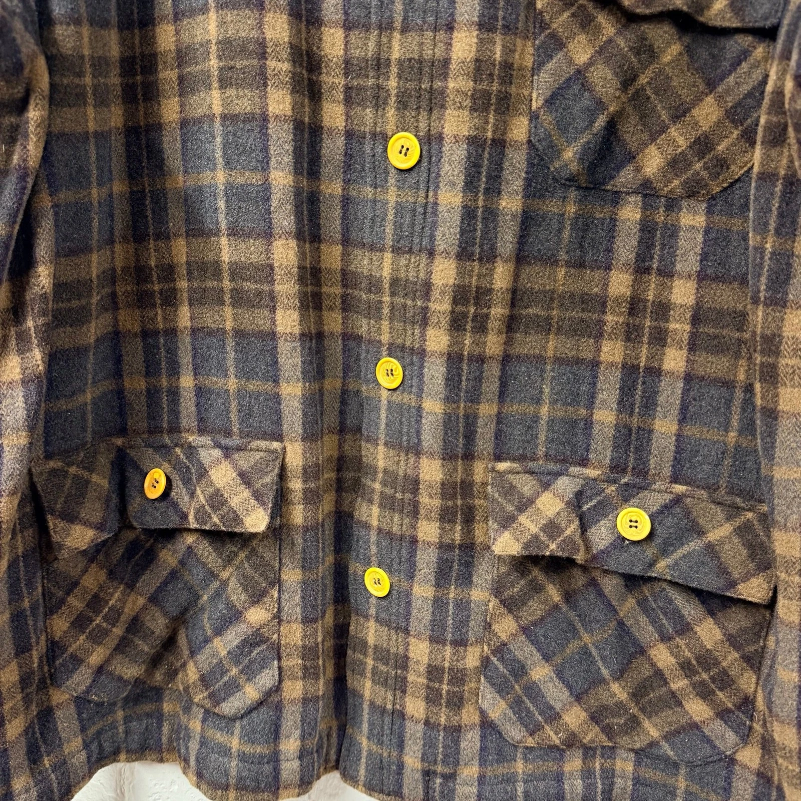 Le Collezioni Structure XL Wool Shirt 3 Pocket Plaid Jacket Italian XL Brown - product detail image 3