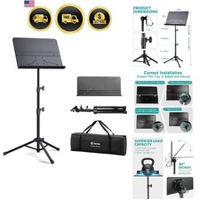 Professional Portable Sheet Music Stand - Folding Adjustable Holder, with Car...