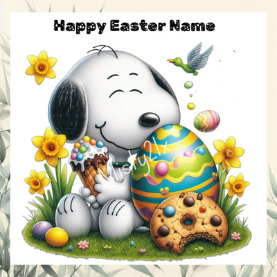 Personalisierte SNOOPY Grußkarte ERDNÜSSE Cartoon Schokolade Eier Narzisse Ostern