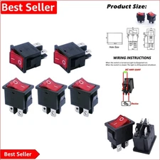 Durable Mini Rocker Switch Set: 5 Red Light DPST Toggle Switches for Appliances