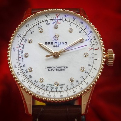 Breitling Navitimer Automatic 36 mm 18K Rose Gold WARRANTY Full Set MOP R17327