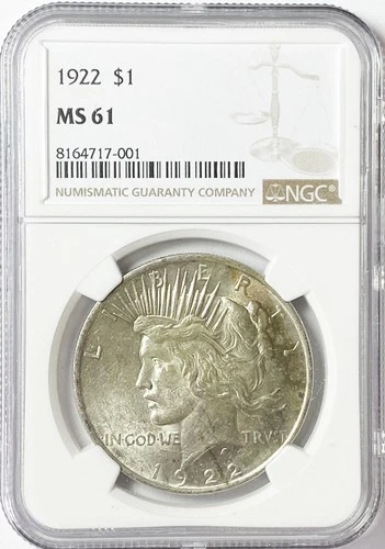 1922 $1 Peace Silver One Dollar US NGC MS61 Philadelphia