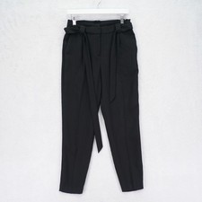 Express Black Women's Paperbag Trousers Tie Belt Pants Ankle -6R 30 / 27.5- Hi