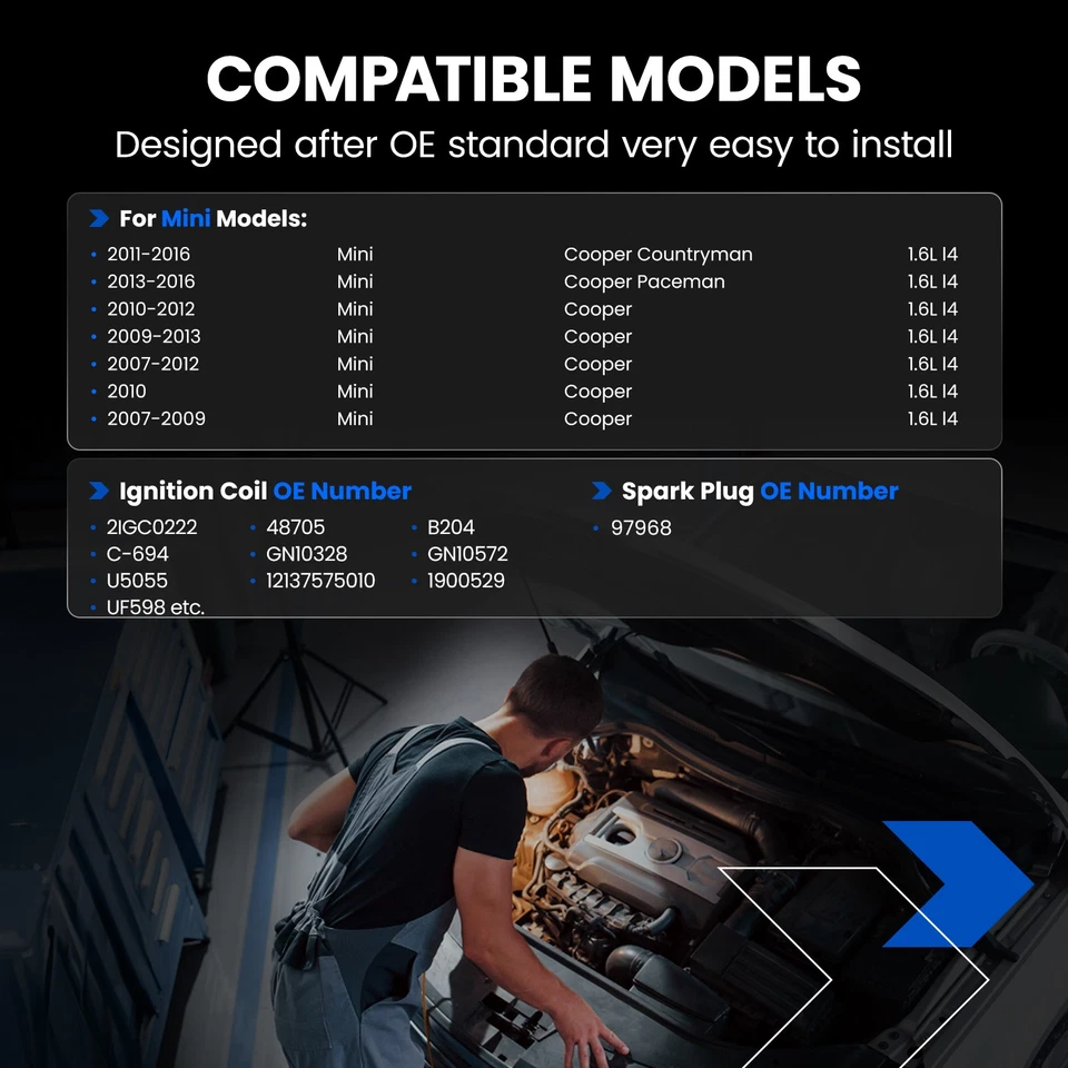 UF598 6 bobinas de encendido + 4 bujías para 1,6 L Mini Cooper S Countryman 2007-2 Foto 3 de 4