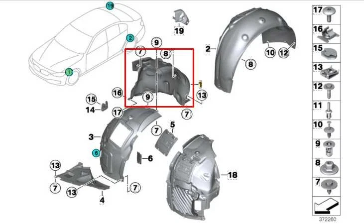 BMW 435i Gran Coupé xDrive FR LH 2015-16 guardabarros forro protector contra salpicaduras 51717407331 Foto 2 de 4