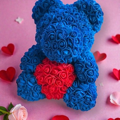 13  Eternal Rose Teddy Bear Blue Valentine s Gift Faux Roses Gift Wrapped