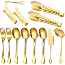 13 Piece Gold Serving Utensils Stainless Steel Include Large Serving Spoons S...