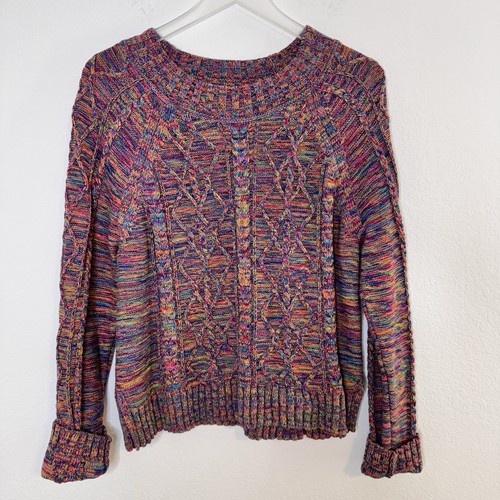 Gap Womens Rainbow Marled Cable Knit Sweater Size L Cotton 90s Revival Artsy Y2K - Picture 2 of 11