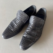 Vintage Gucci Black Genuine Python Leather Loafers Size 39E Made In Italy Shoes